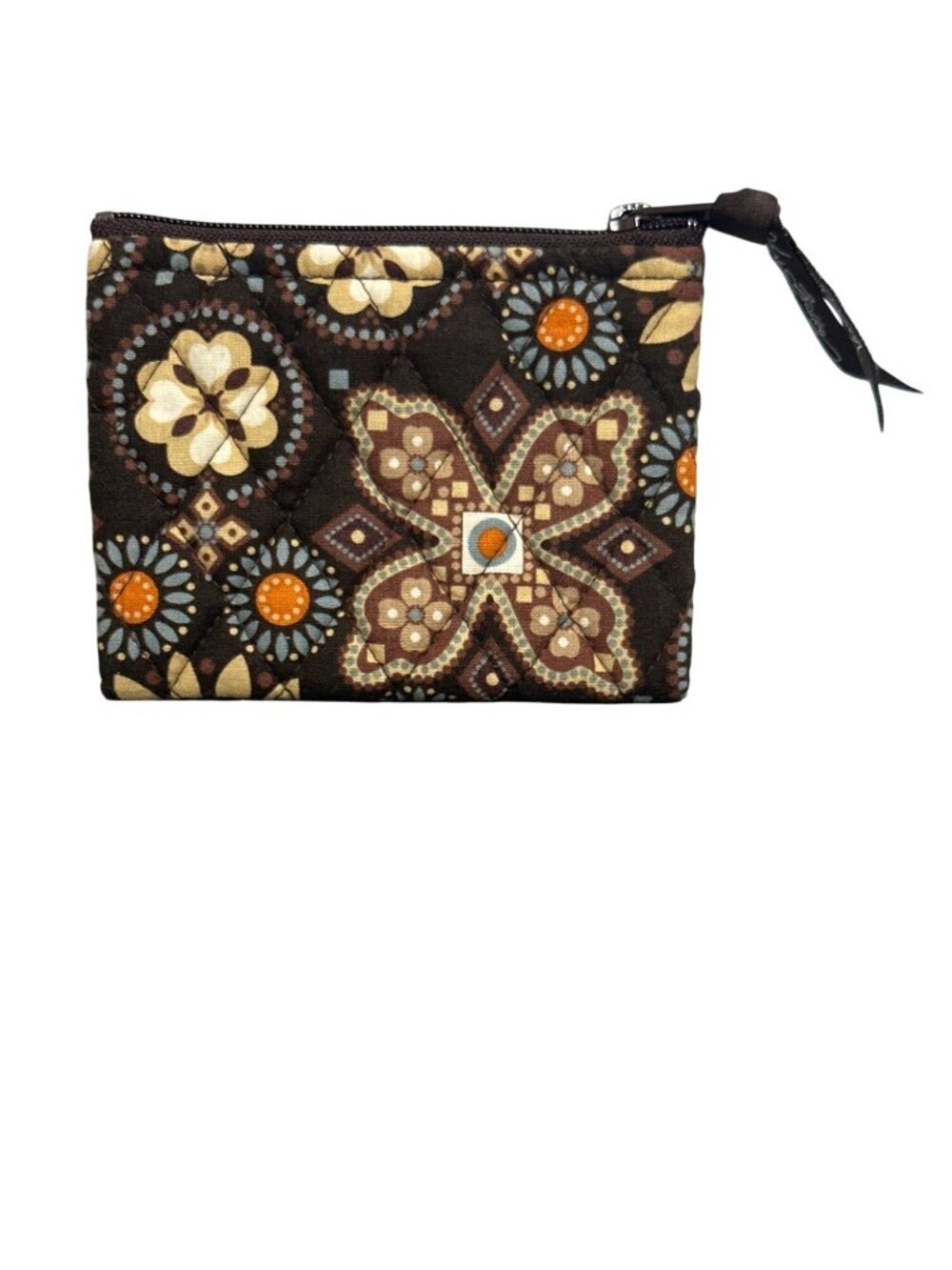 Vera Bradley Quilted Fabric Zip Pouch In Floral Medallion Design Compact & Light